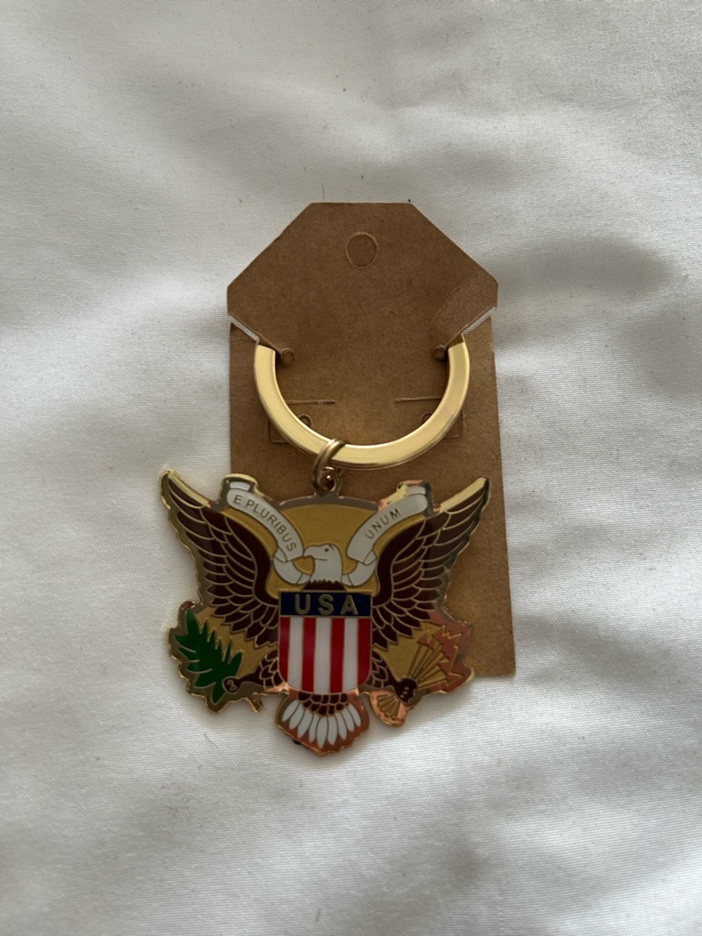 Patriotic USA Eagle Keychain - Gold Tone